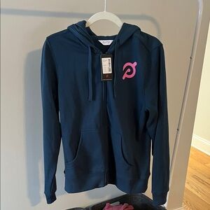 Navy Blue Zip-Up Hoodie with Pink Peloton Logo